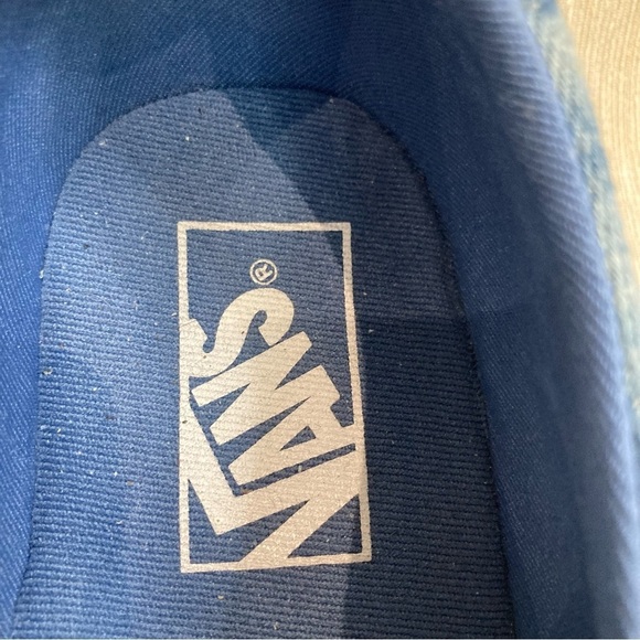 VANS OFF THE WALL Sz 8 Asher Denim Moonlight White Polka Dots Slip On Shoes - Picture 4 of 10